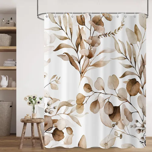 Miniatura 32 de Cortina de ducha de eucalipto, hojas verdes de acuarela en la parte superior con cortina de baño floral, decoración de baño para bañera, tela Hoja