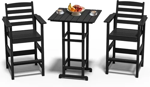 Miniatura 16 de nevilywood Adirondack - Juego de 5 sillas altas de bar, juego de 4 sillas de bar Adirondack con mesa, muebles de patio de polietileno de alta Teca