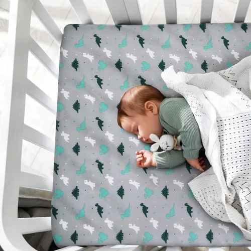 Miniatura 4 de Sábanas para cuna para niños o niñas, paquete de 2, sábana bajera ajustable de 52' x 28' para cuna estándar y colchón para niños pequeños