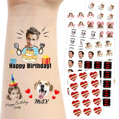 Miniatura 11 de Tatuajes temporales personalizados para la cara, tatuajes faciales personalizados con nombre de foto, logotipo, texto, calcomanía de tatuaje falsa