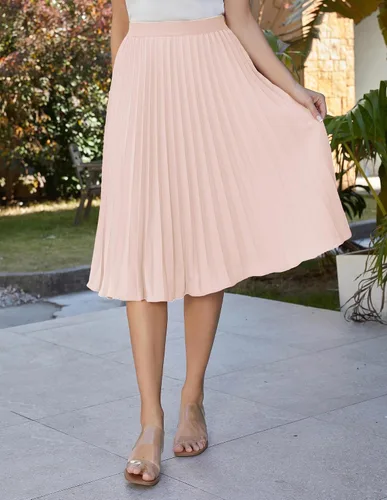 Miniatura 199 de GRACE KARIN - Falda plisada de gasa para mujer, con cintura alta y elástica, vuelo, corte acampanado y longitud por debajo de la rodilla