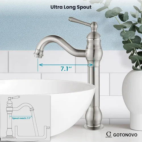Miniatura 5 de gotonovo Grifo de lavabo giratorio de 360°, grifo de baño alto de una sola manija, 1 agujero, grifo mezclador de lavabo de granja, mangueras