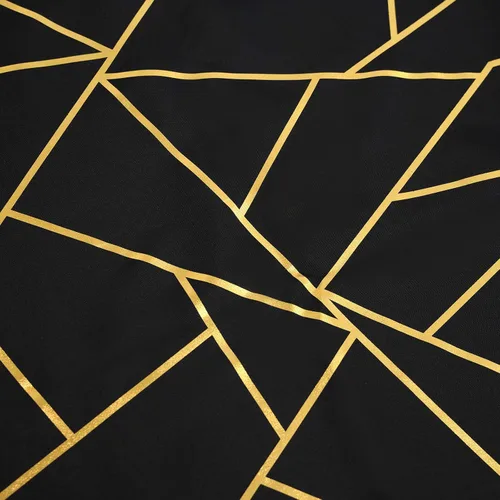 Miniatura 6 de Mesa cuadrada de poliéster de 54 x 54 pulgadas, color negro con diseño geométrico metálico dorado