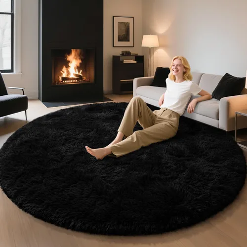 Miniatura 174 de EVOIONOS - Alfombra redonda gris para dormitorio, 5x5 pies; alfombras circulares suaves y esponjosas para sala de estar, alfombras de felpa peludas