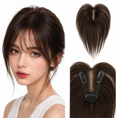 Miniatura 12 de Anemone Extensiones de cabello humano de encaje tejido a mano con clip en extensiones naturales brasileñas para mujer, cubierta recta para pérdida