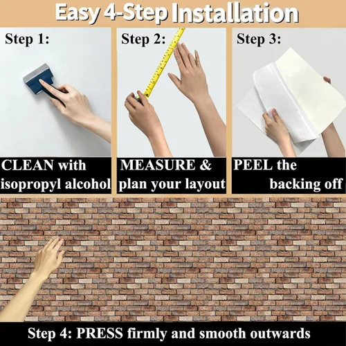 Miniatura 8 de Paneles de pared 3D para despegar y pegar, paquete de 10 paneles de PVC texturizados de ladrillo, azulejos de pared autoadhesivos impermeables