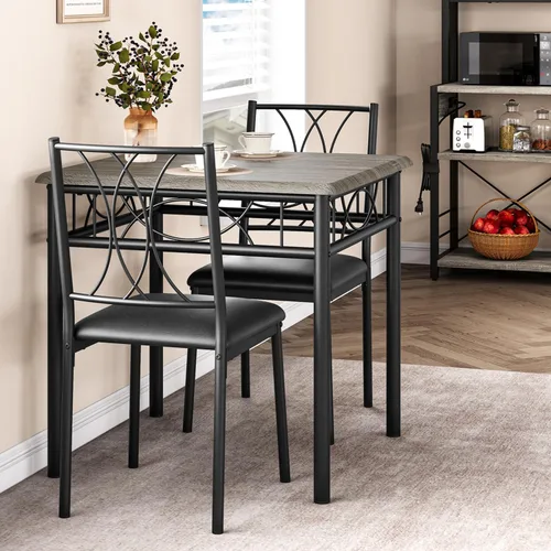 Miniatura 8 de Amyove Juego de mesa de comedor para 4, mesa de cocina con 2 bancos, juego de mesa de comedor de 3 piezas con bancos tapizados, juego de mesa
