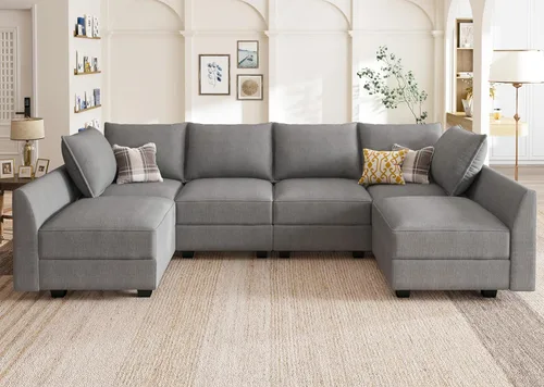 Miniatura 51 de HONBAY Sofá seccional modular con almacenamiento en forma de L sofá seccional, sofás convertibles para sala de estar - verde