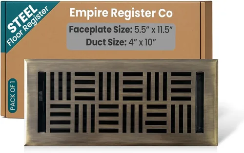 Miniatura 18 de Empire Register Co, Registro de piso de acero - 2x10 pulgadas, diseño Art Nouveau, acabado negro texturizado, rejillas de ventilación de piso