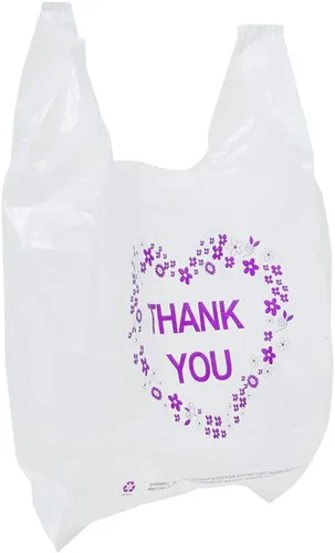 Miniatura 6 de LazyMe Thank You T Shirt Bags, White Plastic Grocery Bags with Handles, Standard Supermarket Size, 12 x 20 inch (100 PCS)
