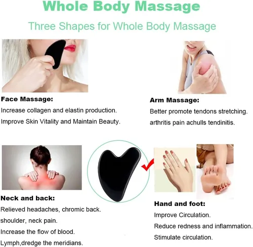 Miniatura 6 de Herramientas faciales Gua Sha, herramienta de masaje Gua Sha de obsidiana negra, herramienta de guasha de jade natural para masaje de piel facial