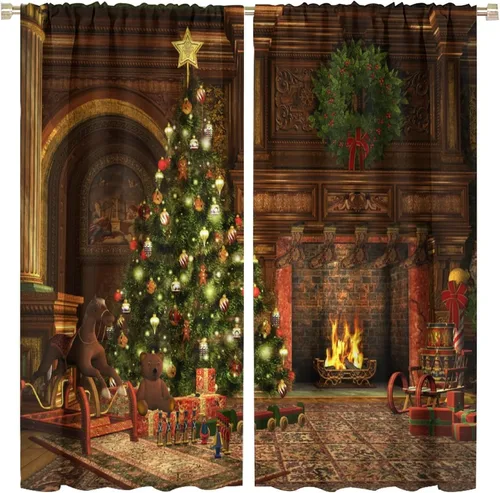 Miniatura 14 de Cortina opaca de Navidad para ventana, campanas de Navidad, festivales, decoración de atmósfera, cortina para sala de estar, habitación