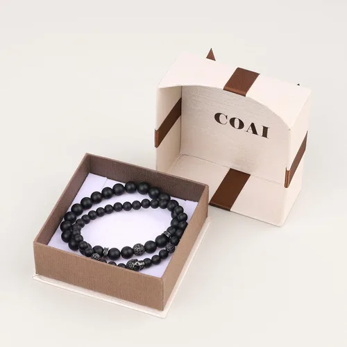 Miniatura 7 de COAI Paquete de 2 pulseras de cuentas de piedra para hombre, pulsera de calavera