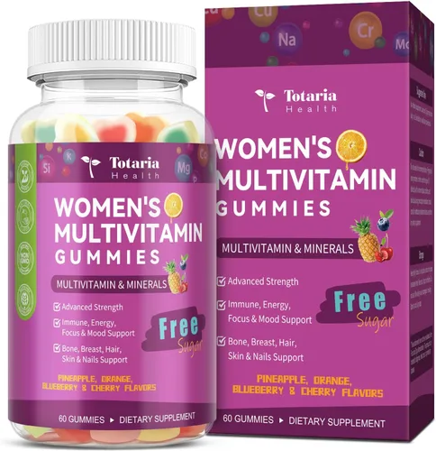 Totaria Gomitas multivitamínicas sin azúcar para mujeres mayores de 14 años con hierro, inositol, folato, biotina, gomitas multivitamínicas diarias