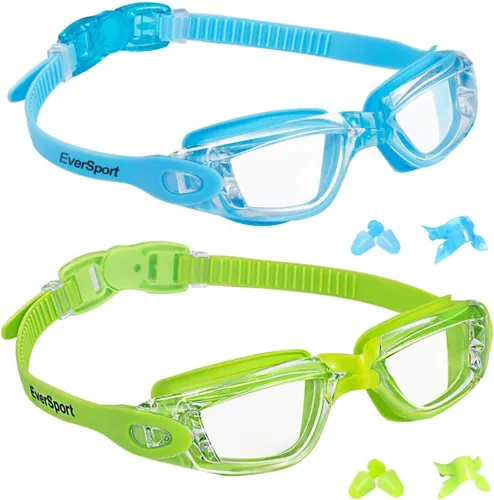 Miniatura 15 de EverSport Gafas de natación para niños, paquete de 2 gafas de natación para niños y adolescentes, gafas de natación antivaho anti-UV para jóvenes
