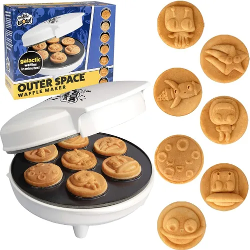 Out of This World - Máquina de gofres para niños, haz 7 panqueques espaciales. Astronautas, lunas, estrellas y más en minutos, wafler eléctrico