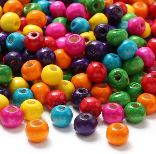 Miniatura 8 de 600Pcs Cuentas de Madera Coloridas con Gran Agujero Cuentas Redondas de Pintura a Granel en Madera Natural para Pulseras de Joyería, Collares