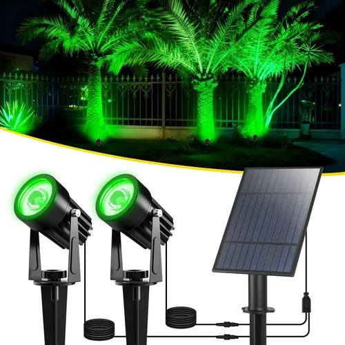 Miniatura 10 de T-SUN Focos solares al aire libre impermeables, luces de paisaje solares 2 en 1 LED para jardín, focos solares para árbol, jardín, estanque, piscina