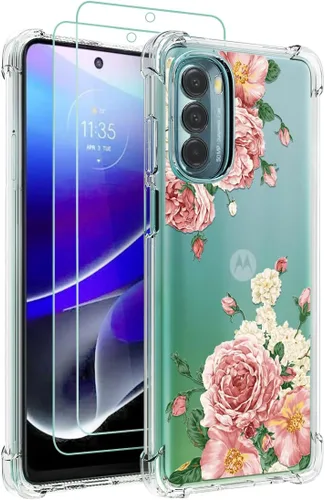 Osophter Funda para Moto G Stylus 5G 2022 para niñas y mujeres, diseño floral con protector de pantalla para absorción de golpes, funda de goma TPU