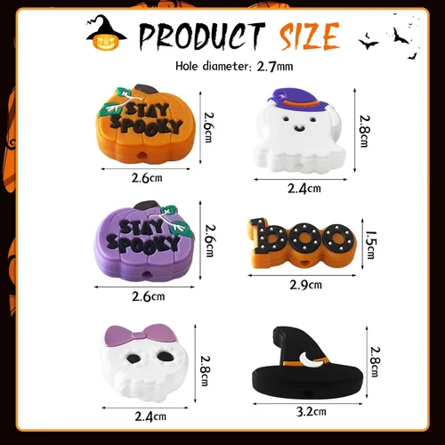 Miniatura 2 de Cuentas de silicona de Halloween, 12 piezas de calabaza, fantasma, murciélago, silicona focal, cuentas sueltas, accesorio para manualidades