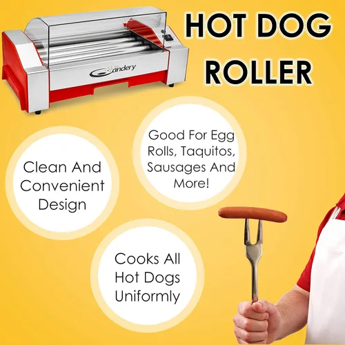 Miniatura 6 de The Candery Rodillo eléctrico para perros calientes, máquina de cocina para parrilla de salchichas, capacidad de 6 perritos calientes, máquina