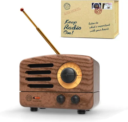 Muzen Altavoz Bluetooth portátil, OTR Madera Vintage Pequeño Altavoz Inalámbrico, Radio FM con Antena AUX, 10h+ Tiempo de reproducción largo, Audio