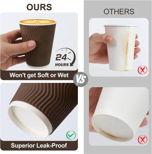 Miniatura 4 de Paquete de 100 tazas de café desechables de 8 onzas con tapas, tazas de café calientes aisladas para bebidas calientes y frías