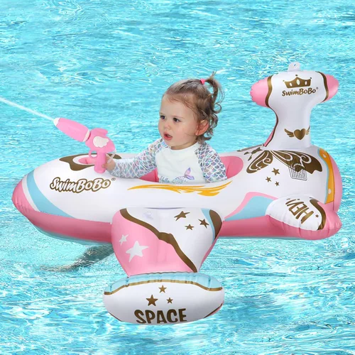 Miniatura 7 de Swimbobo - Flotador de piscina para niños pequeños con asiento, barco, inflable, avión, piratas, tiburones, coche para niños, juguetes al aire libre