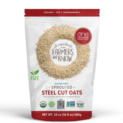 One Degree Organics - Avena germinada de corte de acero, sin glifosato, USDA orgánica, sin OMG, certificada sin gluten, vegana, kosher, avena, avena