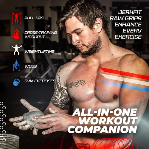 Miniatura 4 de JerkFit Raw Grips 3.0, Agarres de Gimnasia de Cuero de 2 Dedos - Agarres para Dominadas para Protección de Manos en Entrenamiento Cruzado - Agarres