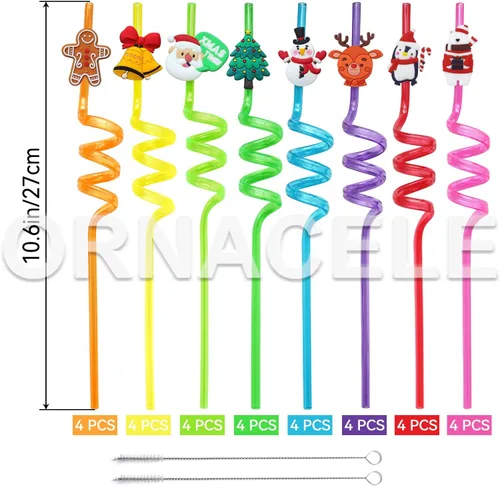Miniatura 2 de 32 piezas de pajitas reutilizables de Navidad, muñeco de nieve, pingüino, reno, campanilla, hombre de jengibre, patrón, recuerdos de fiesta, regalos