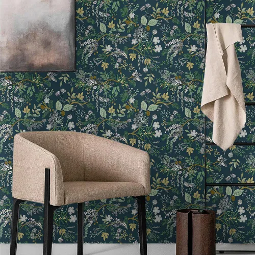 Miniatura 2 de MuralPeel Papel Tapiz Vintage con Florales Dorados Azules y Amarillos de Despegar y Pegar Fácil de Quitar Autoadhesivo Removible Adhesivo para Pared