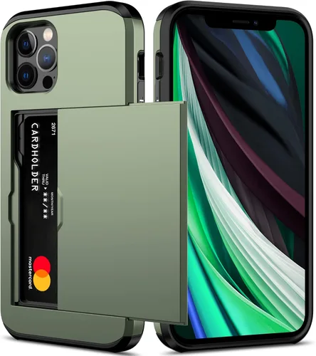 Miniatura 17 de Nvollnoe Funda para iPhone 12/12 Pro con Portarjetas [Almacena 5 Tarjetas] Funda Cartera de Doble Capa Resistente de Servicio Pesado a Prueba