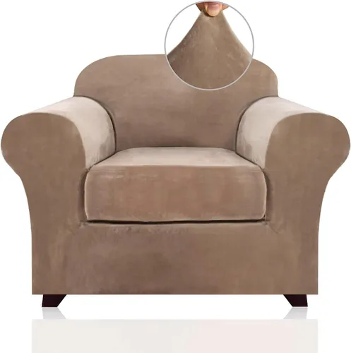 PrinceDeco Funda elástica de terciopelo para sofá de 2 piezas, funda para silla, lavable, protector de muebles suave con parte inferior elástica,