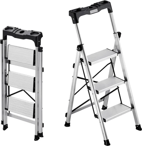 Miniatura 12 de VEVOR Escalera plegable de acero de 1 escalón de 330 libras de capacidad, altura ajustable, taburete antideslizante y resistente para adultos, niños