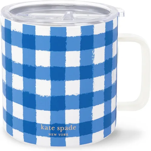Miniatura 11 de kate spade new york Taza aislada de acero inoxidable con asa y tapa, vaso de doble pared de 16 onzas, taza de viaje de café reutilizable