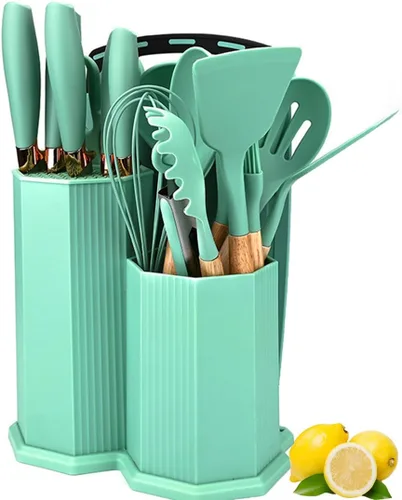 Miniatura 13 de Juego de utensilios de cocina y cuchillos de cocina con bloque de soporte, juego de 19 piezas de corte para cocineros, 11 utensilios de cocina
