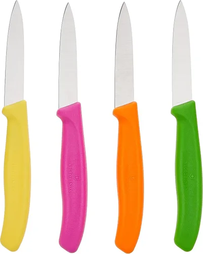 Victorinox 1 juego de 4 cuchillos de pelar clásicos suizos de 3.25 pulgadas con borde recto, punta de lanza, 3.25 pulgadas,