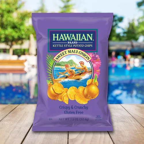 Miniatura 6 de Hawaiian Brand Kettle Style Papas Fritas Surf Pack, 18 Bolsas de Porción Individual (1 oz Cada Una) – Incluye Sabores Sweet Maui Onion, Luau BBQ