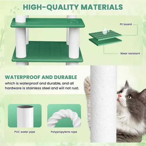 Miniatura 3 de Torre de árbol para gatos de 70 pulgadas de alto, resistente a la intemperie, multinivel, condominio grande para gatos con tablero de PVC y postes