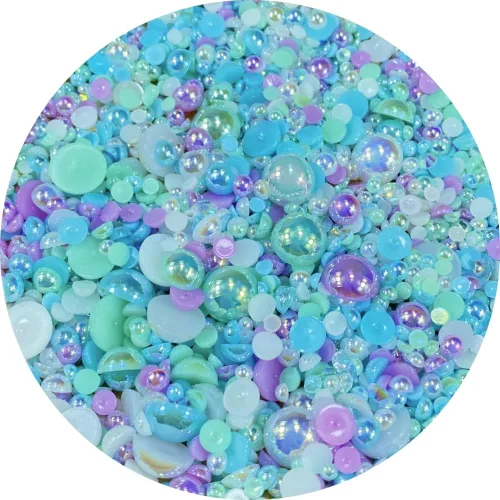 Miniatura 15 de Cuentas de resina mixta con diamantes de imitación y perlas semirredondas, 30 g, diamantes de imitación de parte trasera con perlas medias