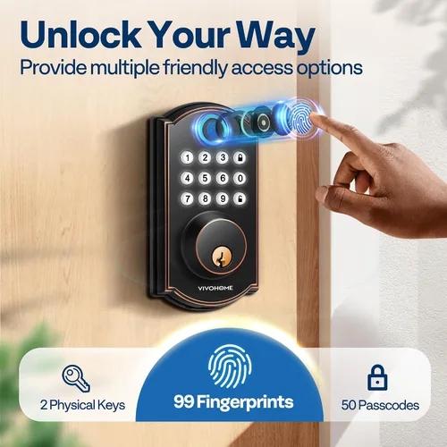 Miniatura 4 de VIVOHOME Cerradura de puerta de entrada sin llave con huella digital, cerrojo electrónico con teclado para puerta delantera, bloqueo automático, 2
