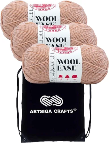 Lion Brand Wool Ease Canyon Sunset 620-003 (3-Skeins - Mismo Lote de Tinta) Estambre Medio #4 Acrílico, Hilo de Lana para Crochet y Tejido con Bolsa