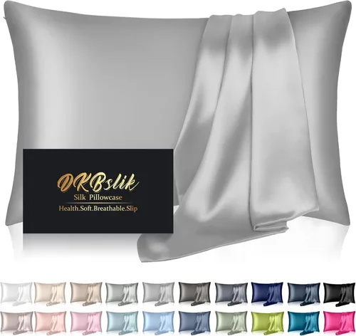 Miniatura 18 de Funda de almohada de seda para cabello y piel, fundas de almohada de seda de morera tamaño estándar, anti-acné, refrescante para dormir, seda Rosa