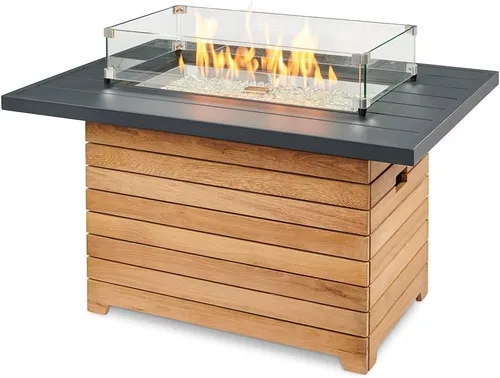 Miniatura 4 de Outdoor GreatRoom Co - Mesa para hoguera de propano – Darien – Pozos de gas para patio exterior – Mesa rectangular de hormigón Everblend de 44