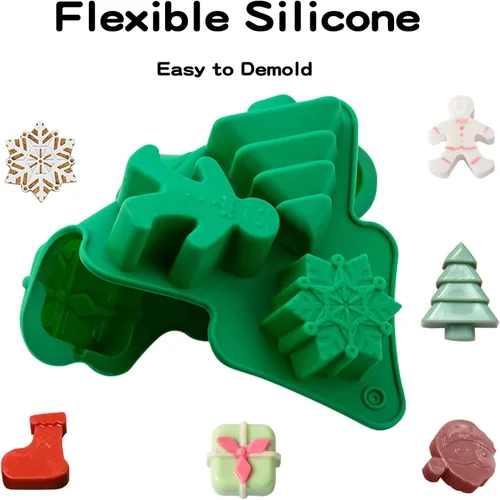 Miniatura 3 de Molde de silicona de Navidad, 3 moldes de silicona para tartas, árbol de Navidad, copo de nieve, Papá Noel, caja de regalo, forma de calcetín