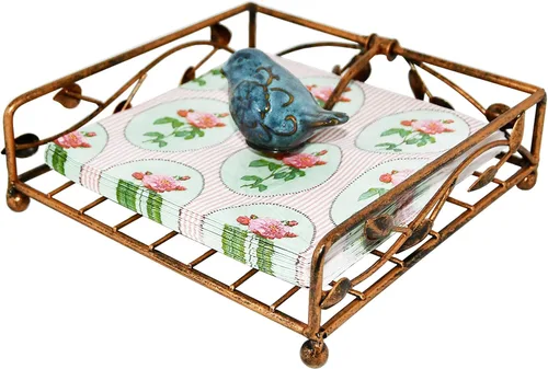 Miniatura 7 de OwlGift Collection - Soporte para servilletas plano de metal con revestimiento negro con pájaro de cerámica, cocina y encimera, organizador