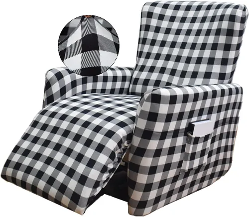 Miniatura 16 de NILUOH Funda para sillón reclinable, 4 piezas, elástica, estampada, con bolsillo lateral, funda para sofá reclinable, antideslizante, ajustable, 16