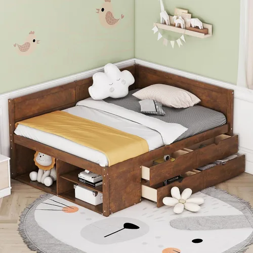 Miniatura 13 de Harper & Bright Designs Cama Capitán Tamaño Individual con Estanterías Integradas/3 Cajones de Almacenamiento/Cama Nido, Marco de Cama Diván