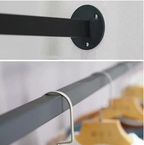 Miniatura 4 de zktoermn Perchero de ropa montado en la pared, estante industrial de metal para ropa, estante de doble barra para colgar ropa, estante de tubería